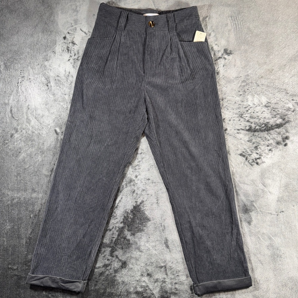 Big Water Blue Sky Corduroy Pants Gray Pleated High Waist Straight Leg Small